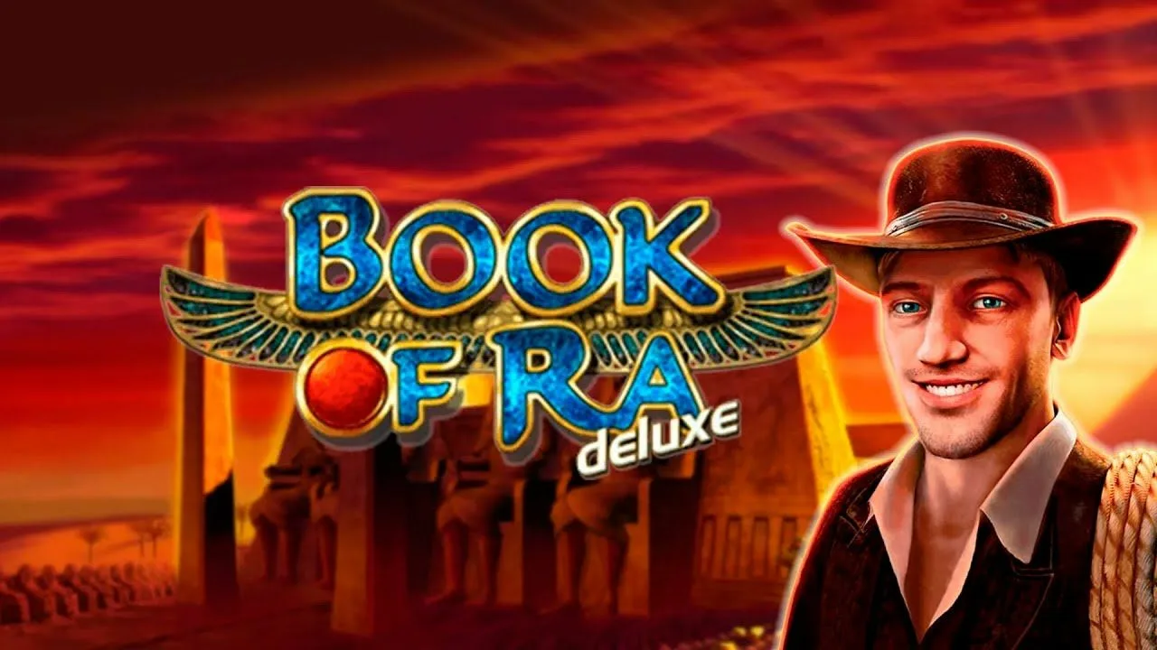 Book of Ra Deluxe game cover showing the golden book and explorer in a mystical Egyptian setting